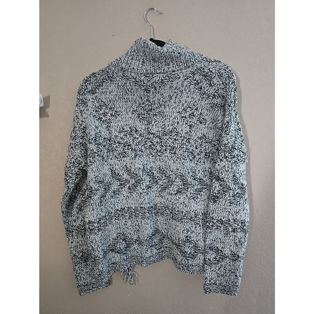 Lucky Brand‎ Gray Aztec Cowl Neck Knit Fringe Pullover Sweater Womans Sz Medium - Picture 3 of 4